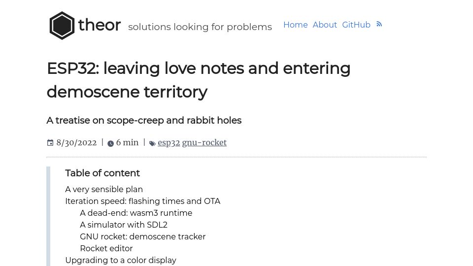 Screenshot of theor.xyz: ESP32: leaving love notes and entering demoscene territory (2022)