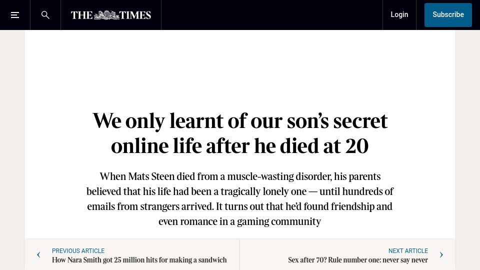 Screenshot of thetimes.com: The Remarkable Life of Ibelin