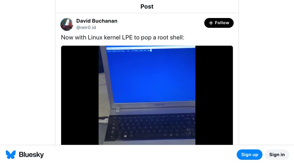 Screenshot of bsky.app: Exploiting DRAM bitflips to get a root shell