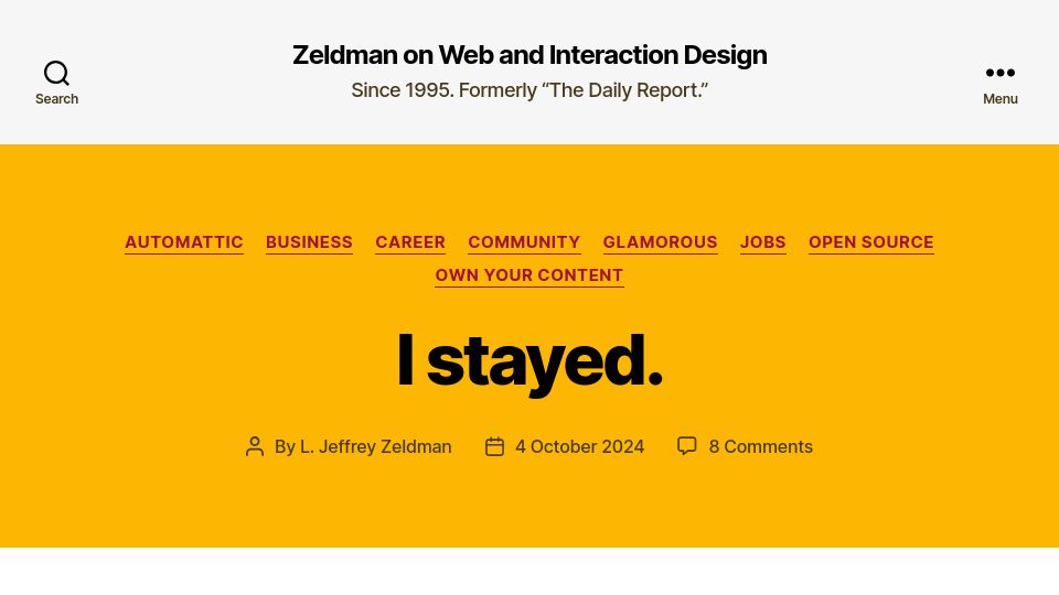 Screenshot of zeldman.com: I Stayed