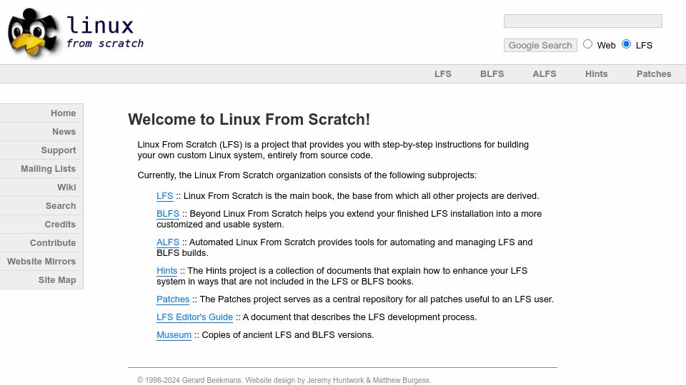 Screenshot of linuxfromscratch.org: Linux from Scratch
