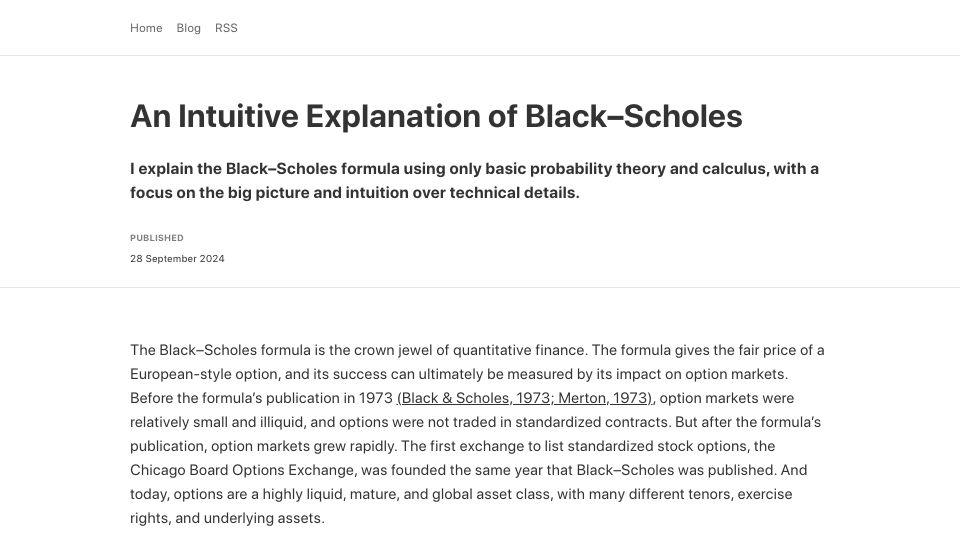 Screenshot of gregorygundersen.com: An Intuitive Explanation of Black–Scholes
