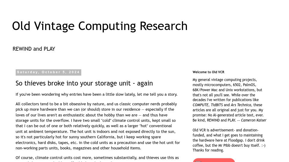 Screenshot of oldvcr.blogspot.com: So thieves broke into your storage unit again