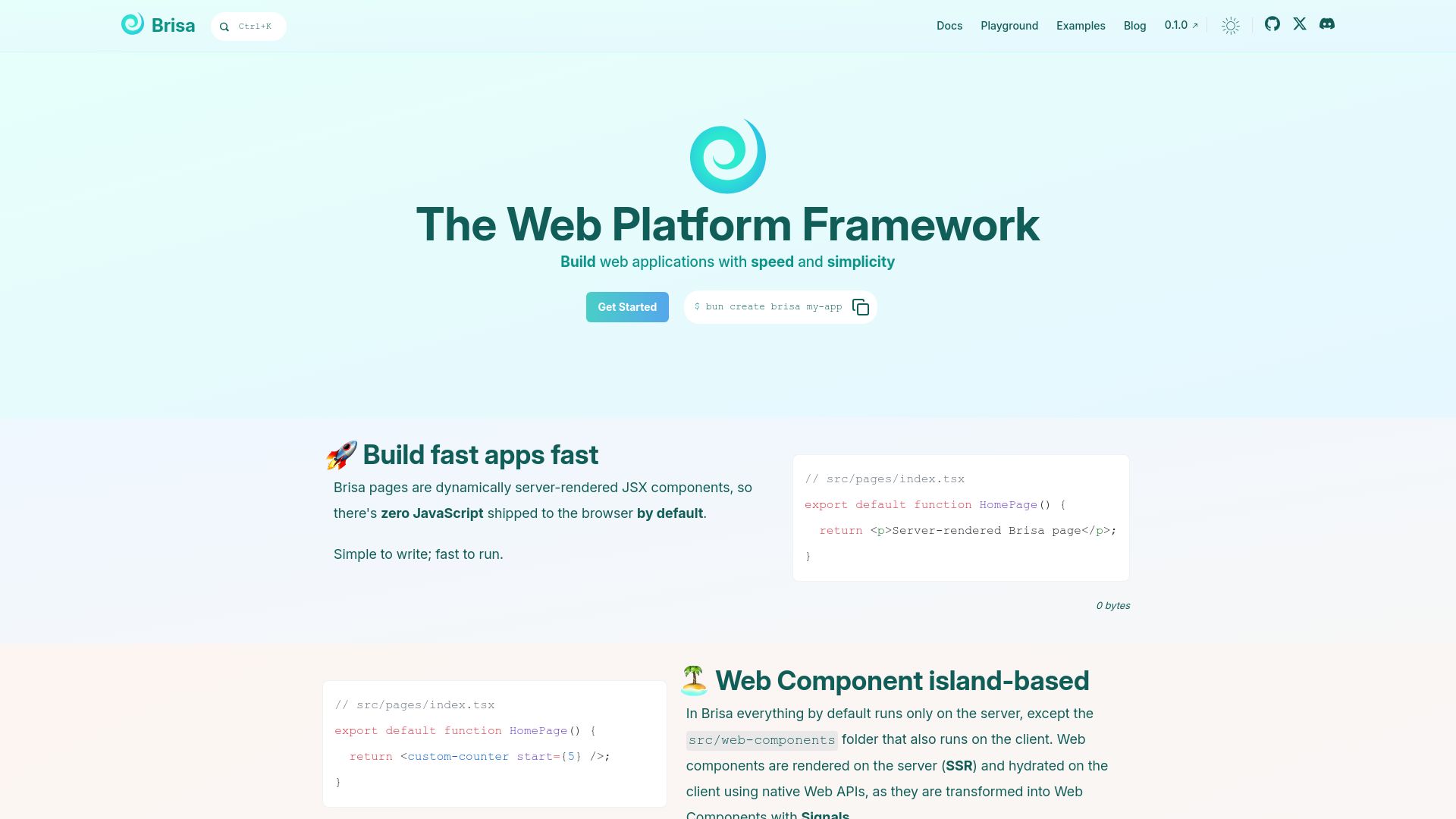 Screenshot of brisa.build: Show HN: Brisa Framework – Unifying server and client using the Web Platform
