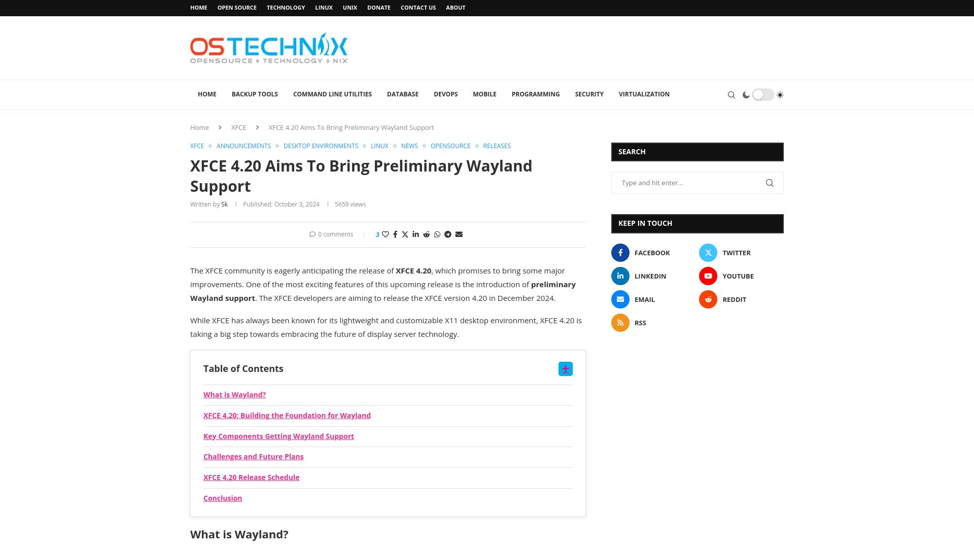Screenshot of ostechnix.com: XFCE 4.20 aims to bring preliminary Wayland support