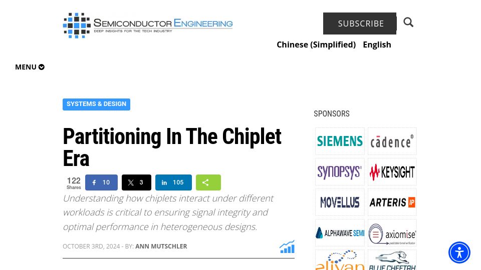 Screenshot of semiengineering.com: Partitioning in the Chiplet Era