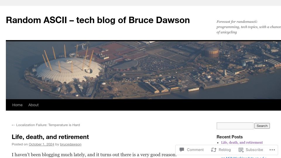 Screenshot of randomascii.wordpress.com: Life, death, and retirement