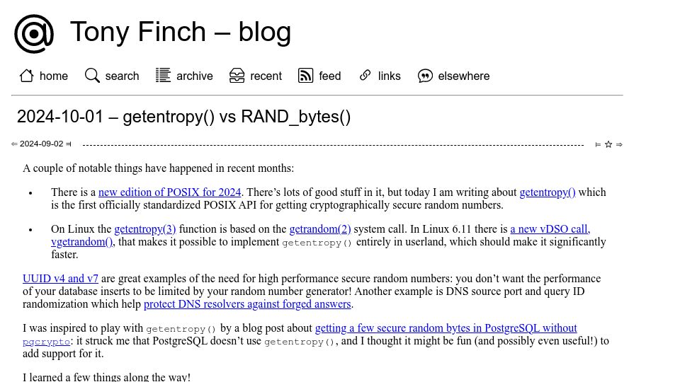 Screenshot of dotat.at: Getentropy() vs. RAND_bytes()