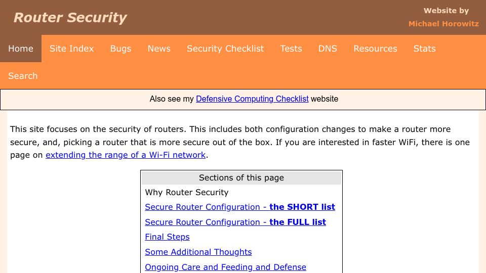 Screenshot of routersecurity.org: Router Security