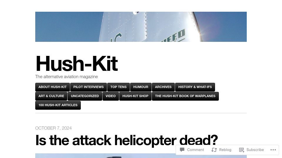 Screenshot of hushkit.net: Is the attack helicopter dead?