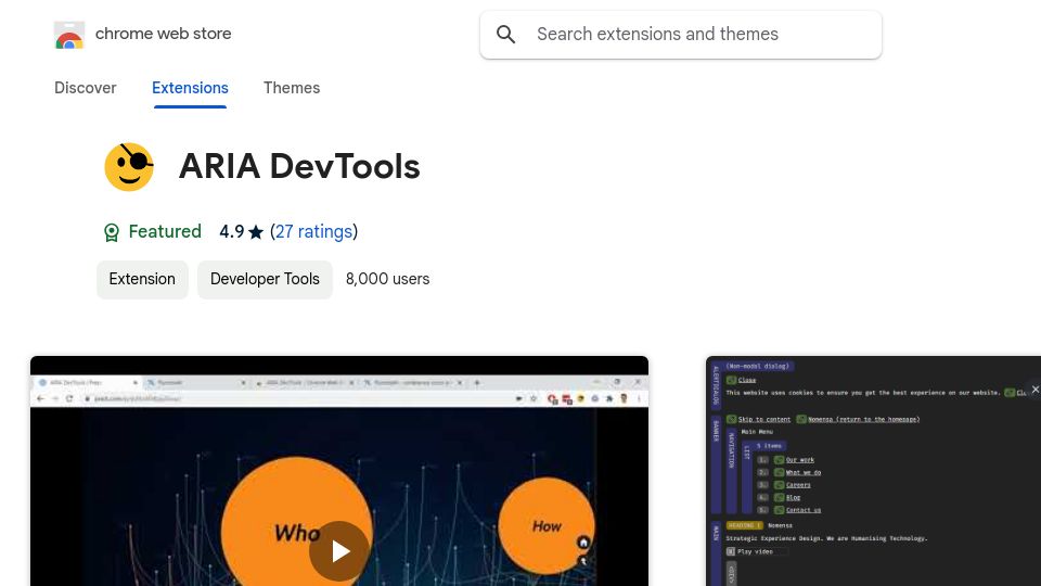 Screenshot of chromewebstore.google.com: Show HN: Visualization of website accessibility tree