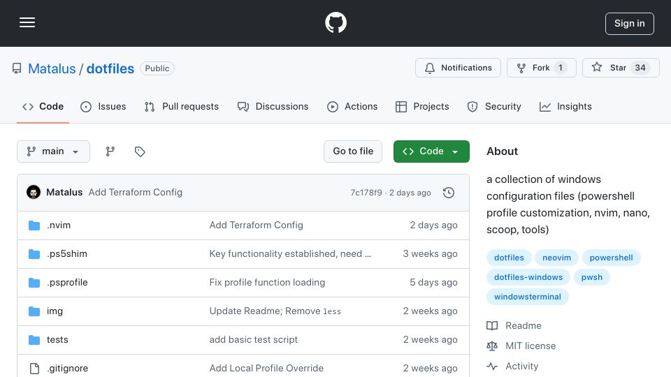 Screenshot of github.com: Windots: A collection of windows configuration files