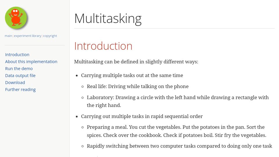 Screenshot of psytoolkit.org: Task-Switching Experiment (2015)