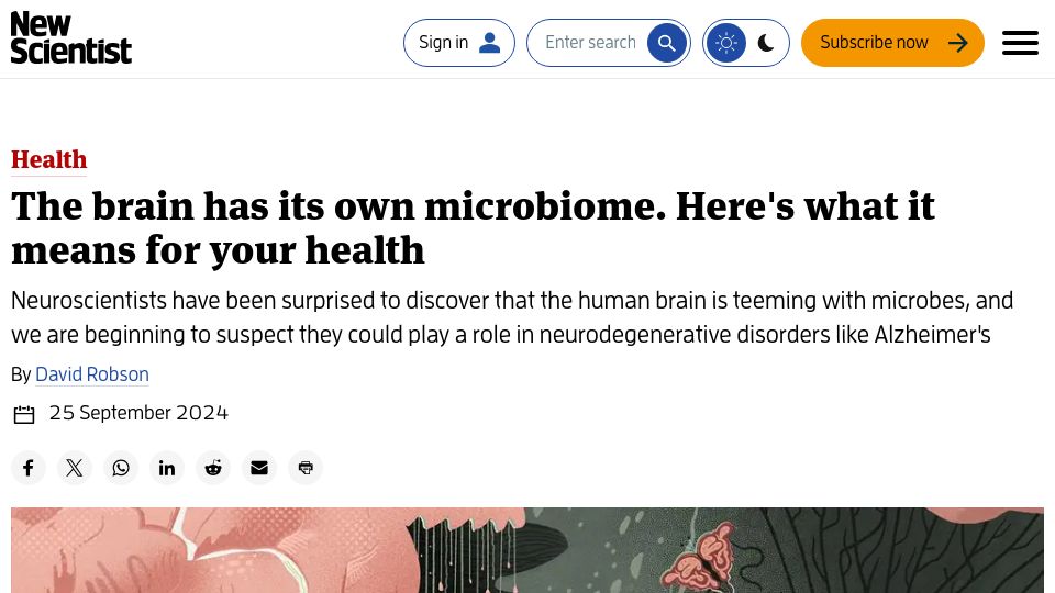 Screenshot of newscientist.com: The brain has its own microbiome