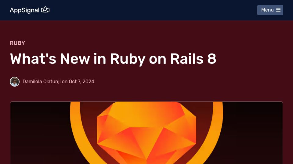 Screenshot of blog.appsignal.com: What's New in Ruby on Rails 8