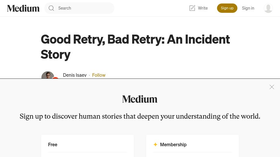 Screenshot of medium.com: Good Retry, Bad Retry
