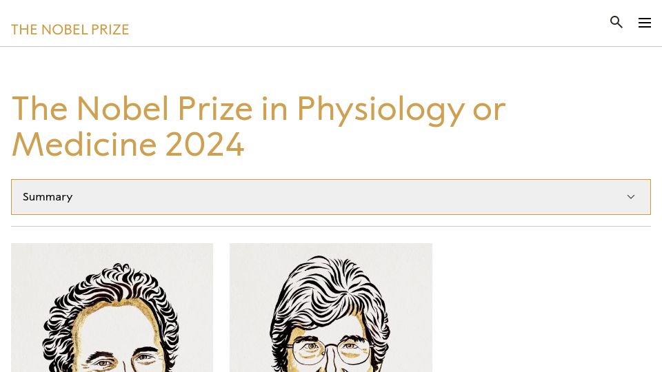 Screenshot of nobelprize.org: The Nobel Prize in Physiology or Medicine 2024