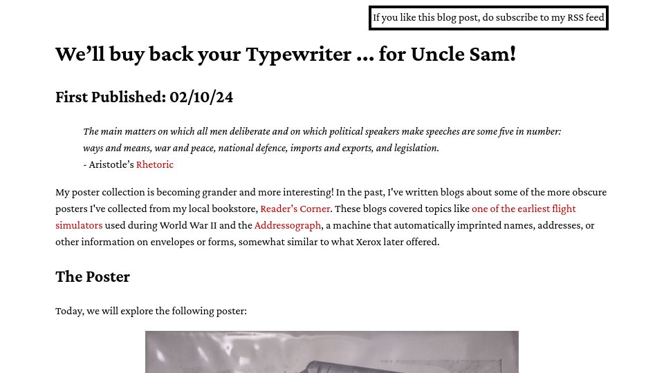 Screenshot of pncnmnp.github.io: We'll buy back your Typewriter for Uncle Sam
