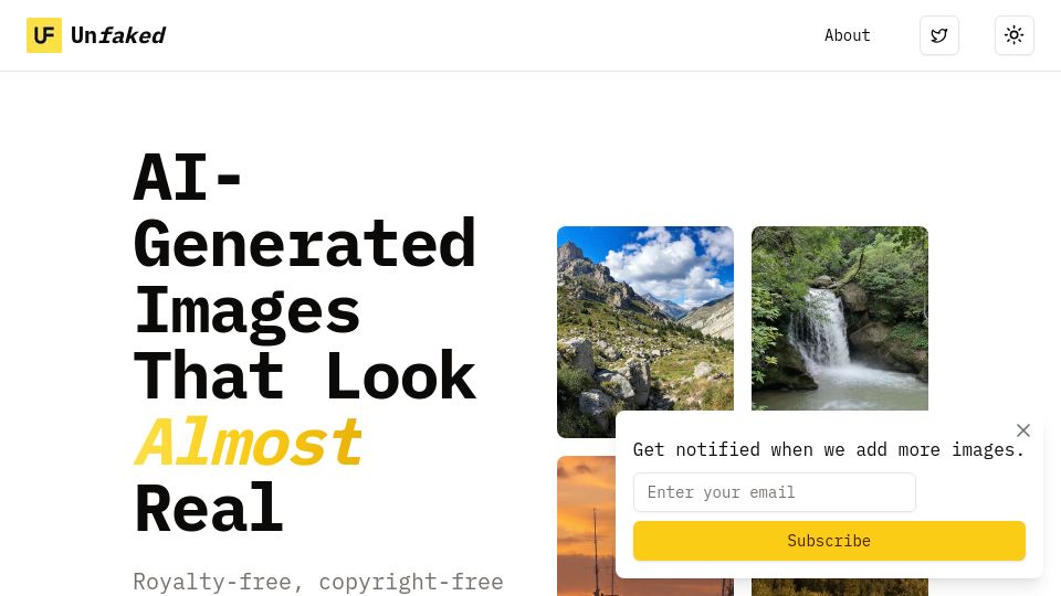 Screenshot of gounfaked.com: Show HN: AI-generated images that look like real life