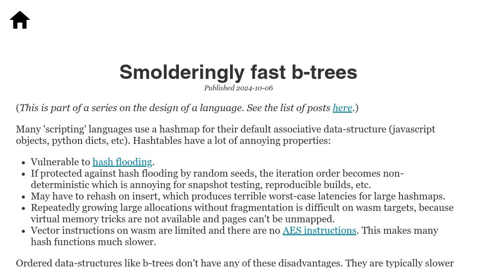 Screenshot of scattered-thoughts.net: Fast B-Trees