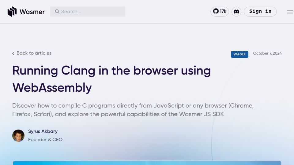 Screenshot of wasmer.io: Show HN: Compiling C in the browser using WebAssembly