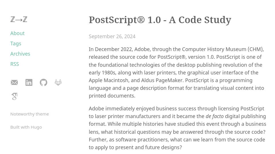 Screenshot of ztoz.blog: PostScript 1.0 – A Code Study
