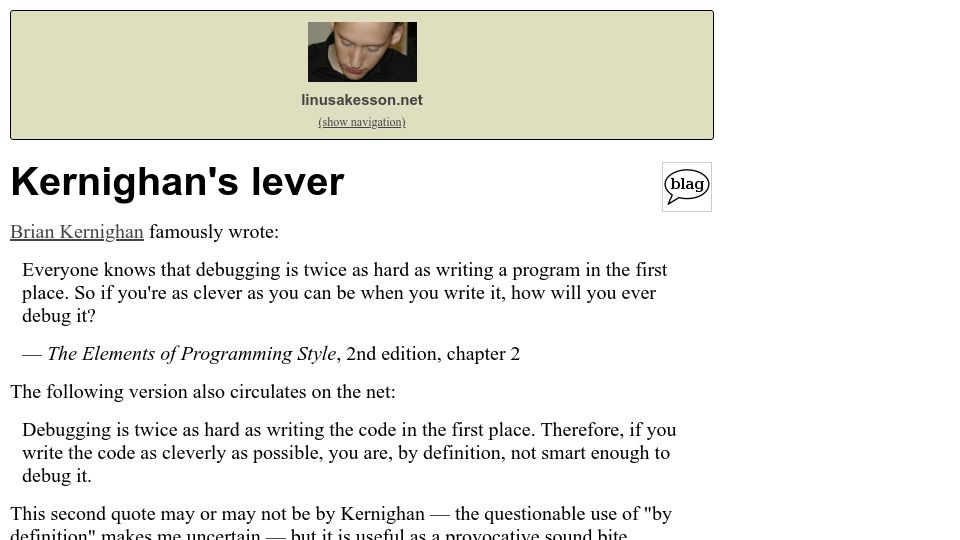 Screenshot of linusakesson.net: Kernighan's Lever (2012)