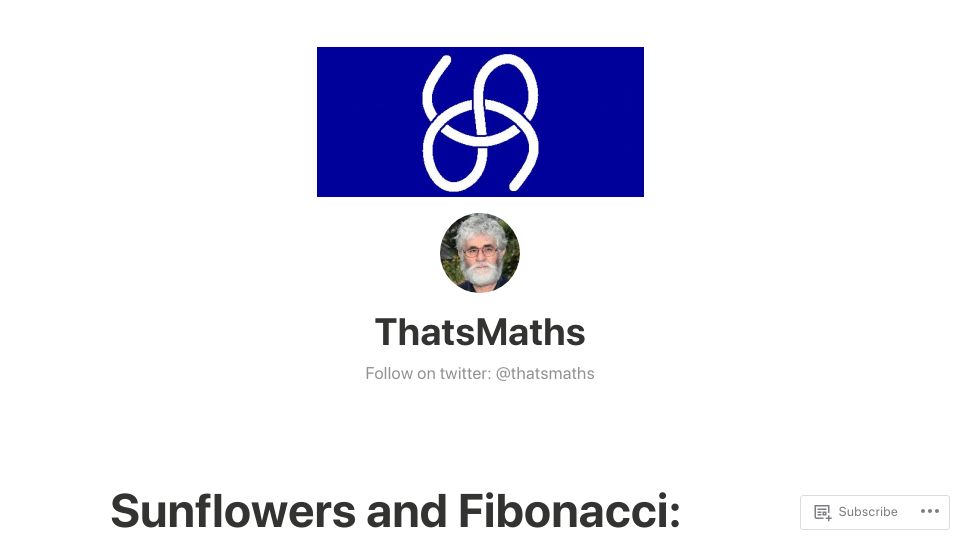 Screenshot of thatsmaths.com: Sunflowers and Fibonacci: Models of Efficiency (2014)