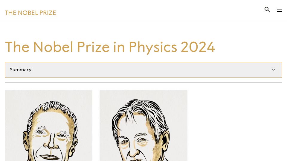 Screenshot of nobelprize.org: Nobel Prize in Physics awarded to John Hopfield and Geoffrey Hinton [pdf]