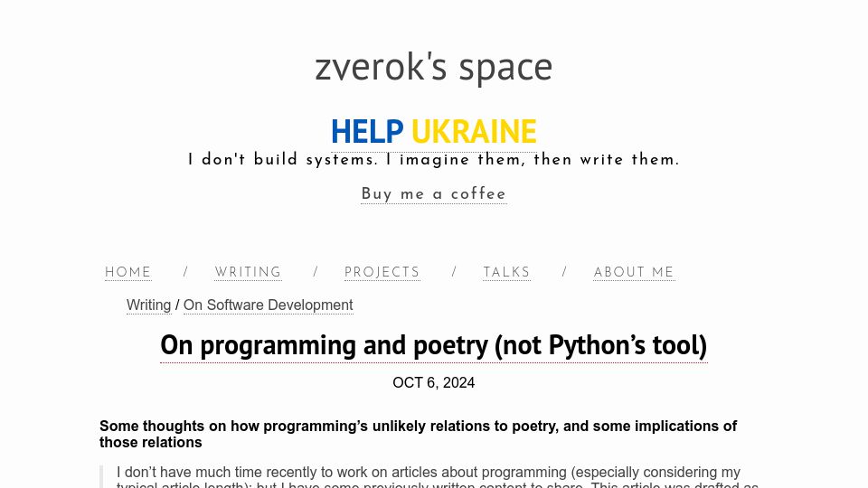 Screenshot of zverok.space: On programming and poetry