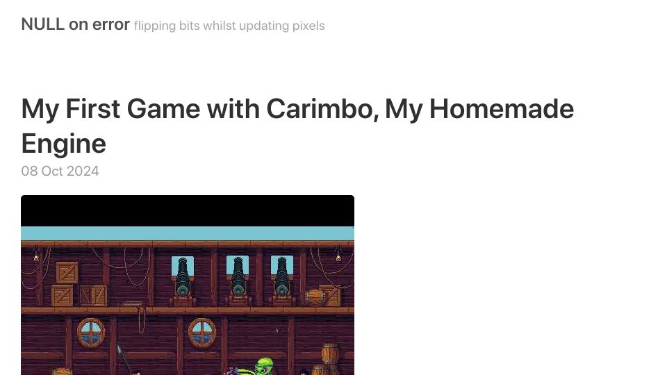 Screenshot of nullonerror.org: My first game with Carimbo, my homemade engine