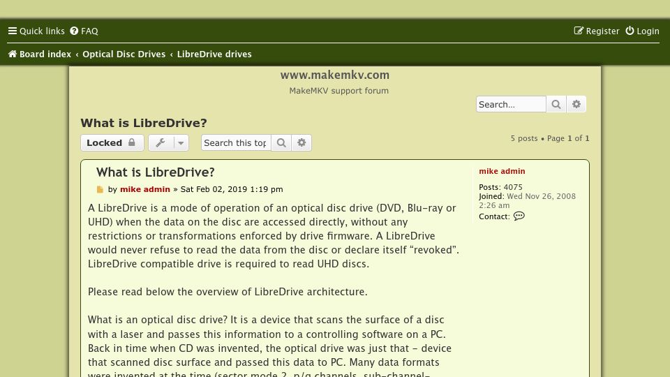 Screenshot of forum.makemkv.com: What Is LibreDrive (2019)