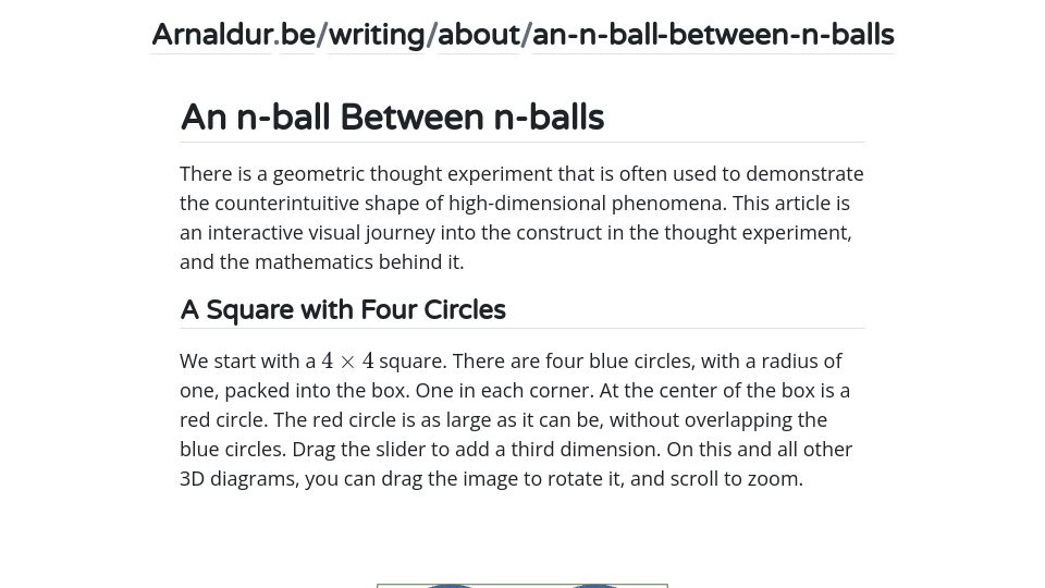Screenshot of arnaldur.be: An n-ball Between n-balls