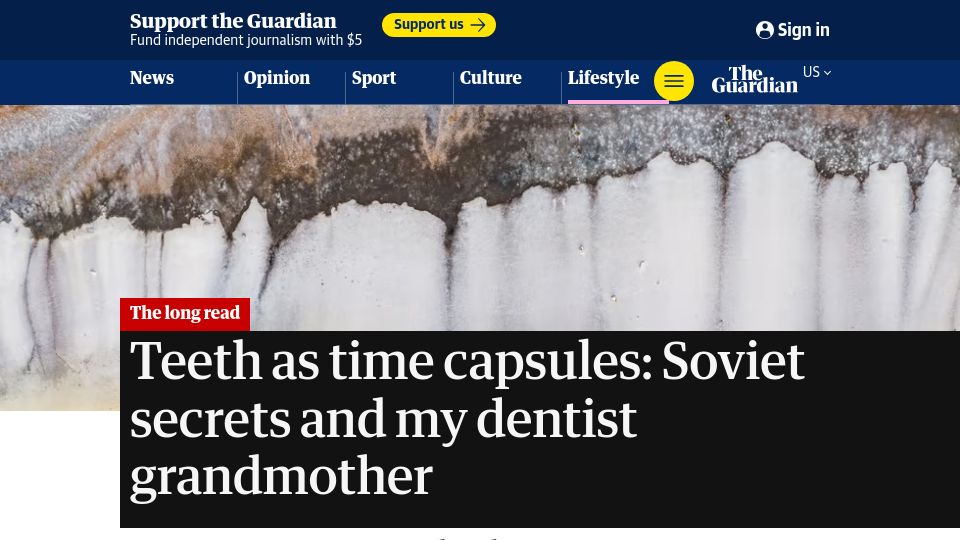 Screenshot of theguardian.com: Teeth as time capsules: Soviet secrets and my dentist grandmother