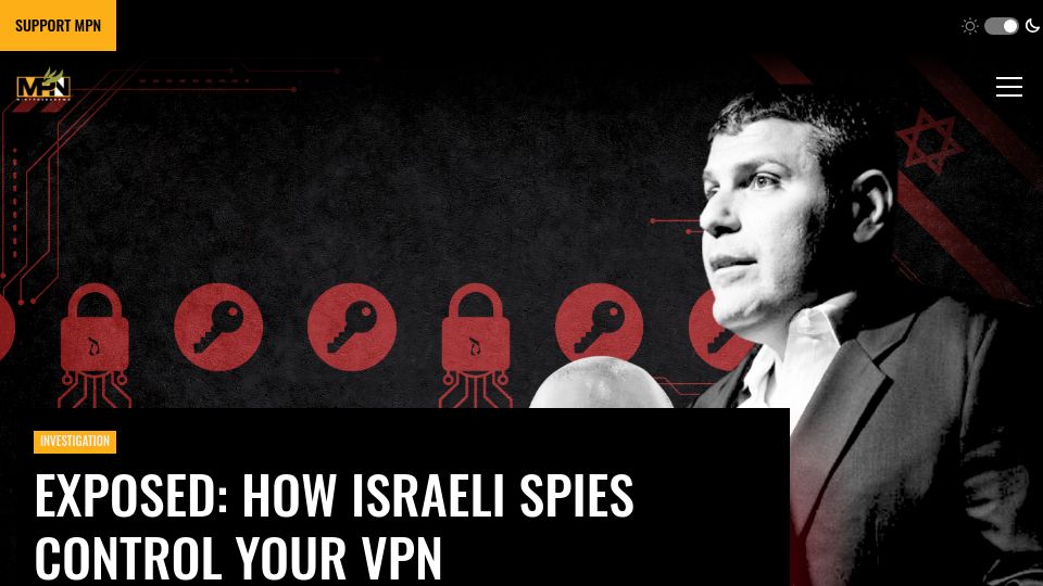 Screenshot of mintpressnews.com: Exposed: How Israeli Spies Control Your VPN