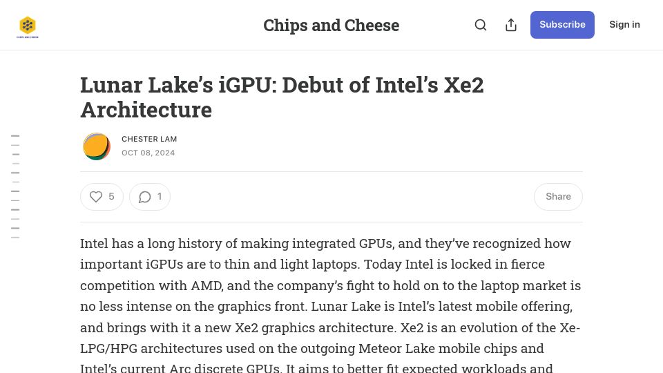 Screenshot of chipsandcheese.com: Lunar Lake's iGPU: Debut of Intel's Xe2 Architecture
