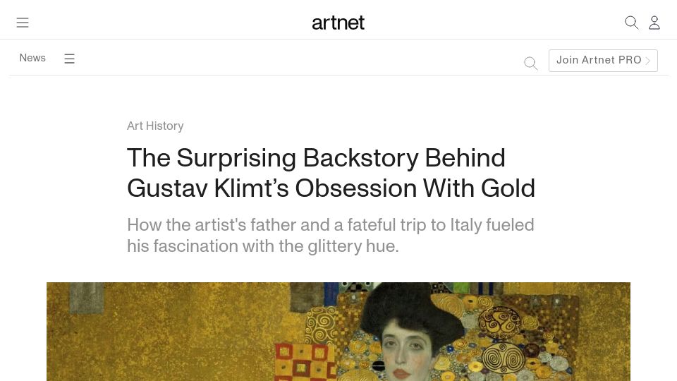 Screenshot of news.artnet.com: Gustav Klimt's Obsession with Gold