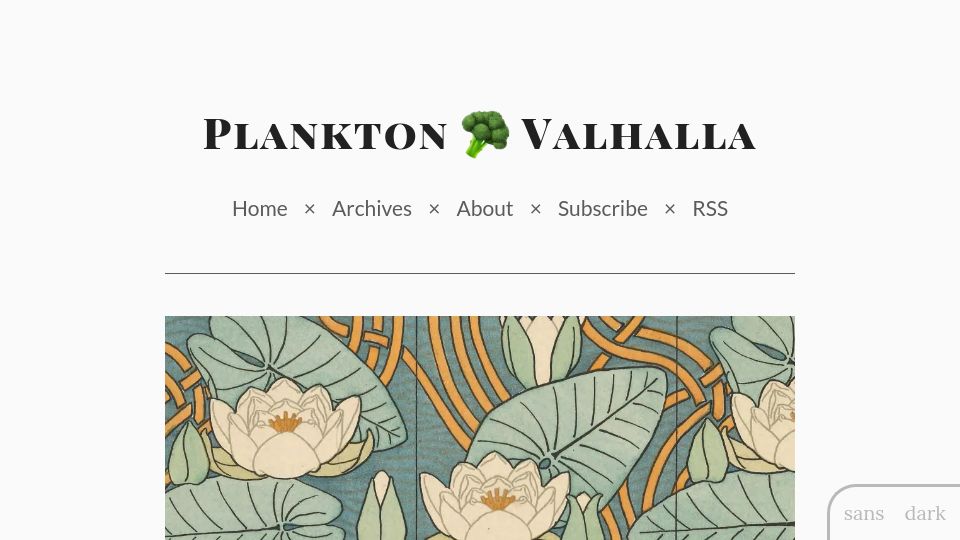 Screenshot of planktonvalhalla.com: Recursion, Tidy Stars, and Water Lilies