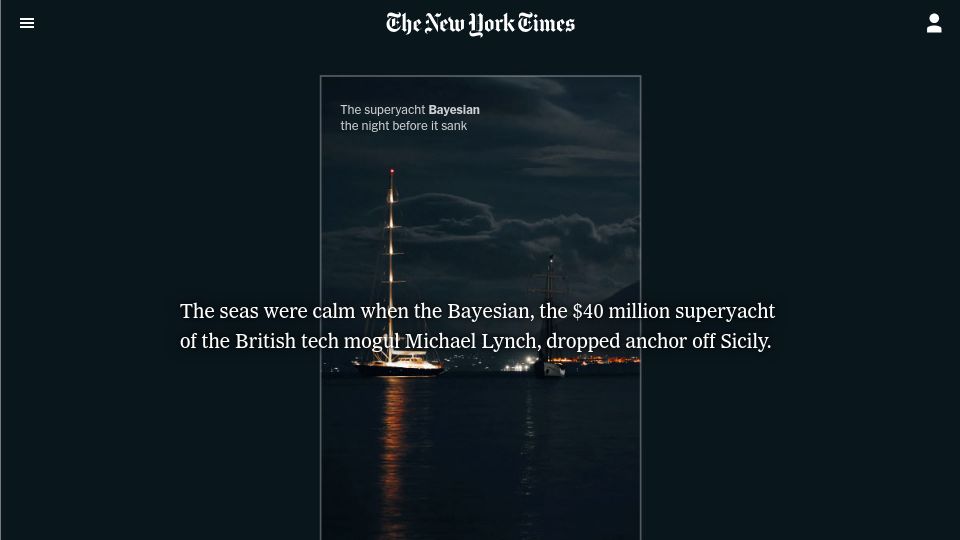 Screenshot of nytimes.com: What sank the Bayesian superyacht in Italy?