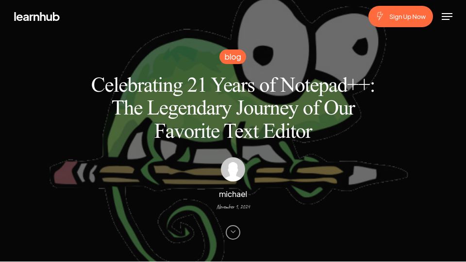 Screenshot of learnhub.top: Notepad++ is 21 years old