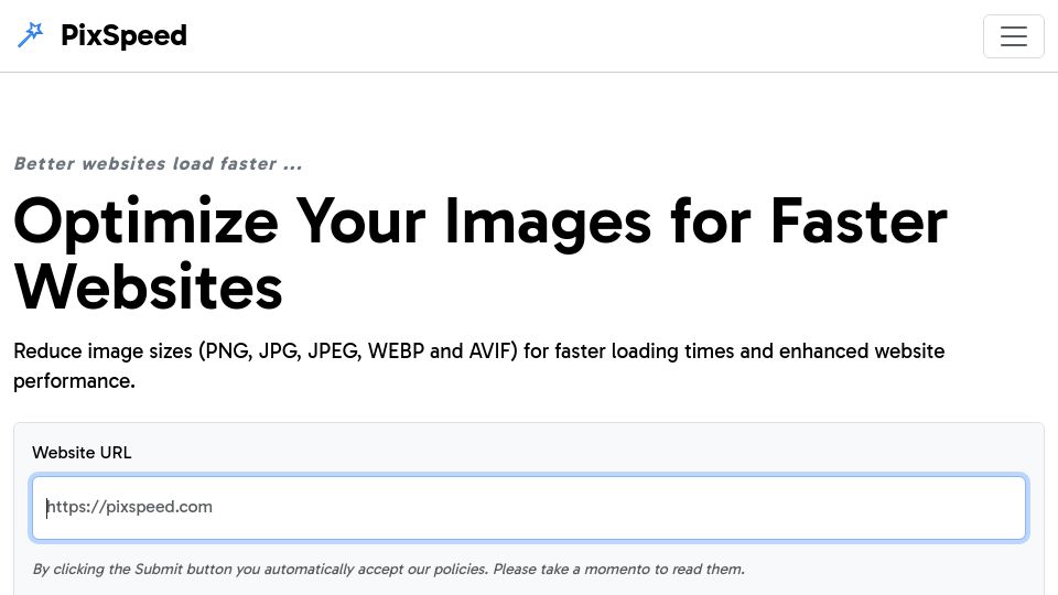 Screenshot of pixspeed.com: Show HN: I built PixSpeed to optimize website images for free