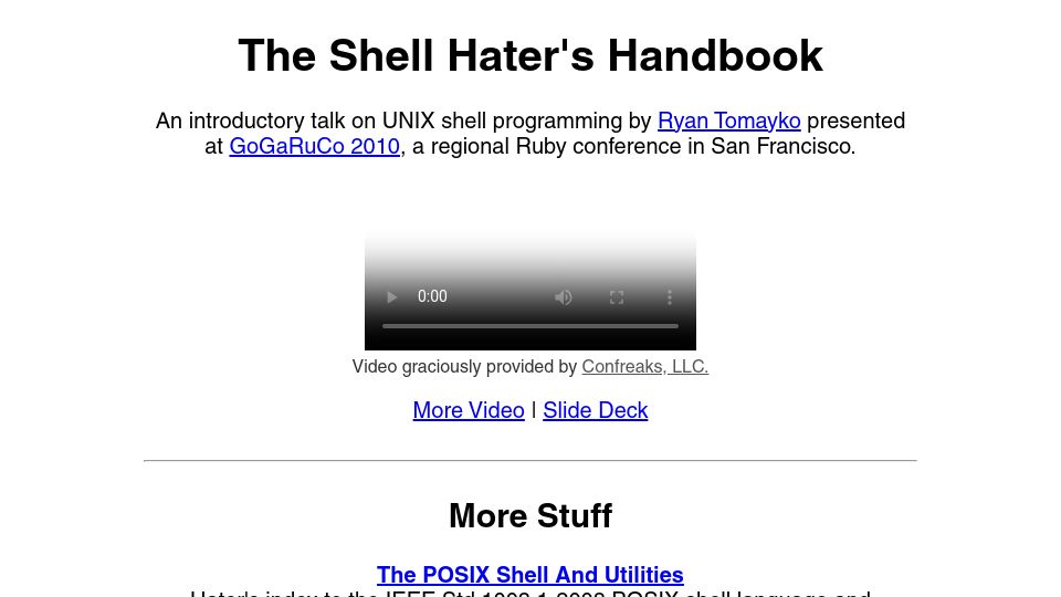 Screenshot of shellhaters.org: The Shell Hater's Handbook (2010)