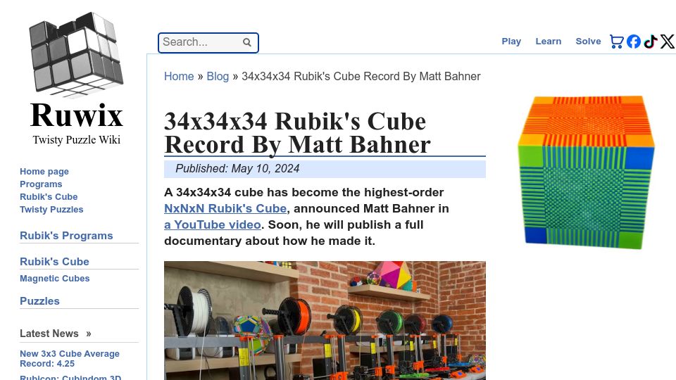 Screenshot of ruwix.com: 34x34x34 Rubik's Cube