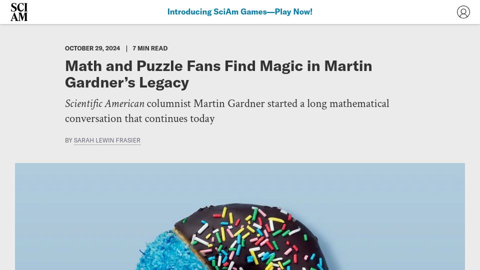 Screenshot of scientificamerican.com: Math and puzzle fans find magic in Martin Gardner's legacy