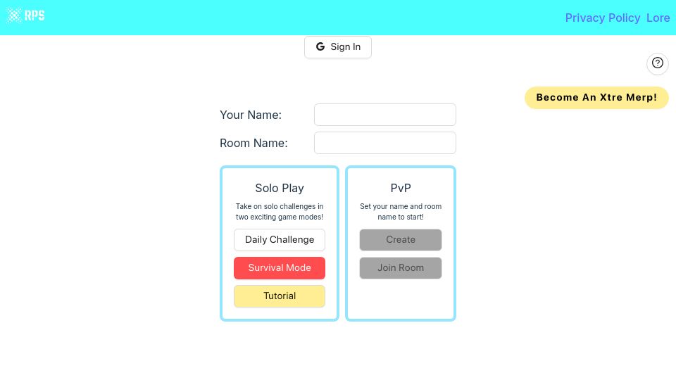 Screenshot of xtremerps.com: Show HN: I Built a Rock, Paper, Scissors roguelike in React