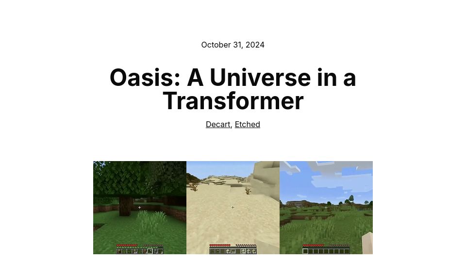 Screenshot of oasis-model.github.io: Oasis: A Universe in a Transformer