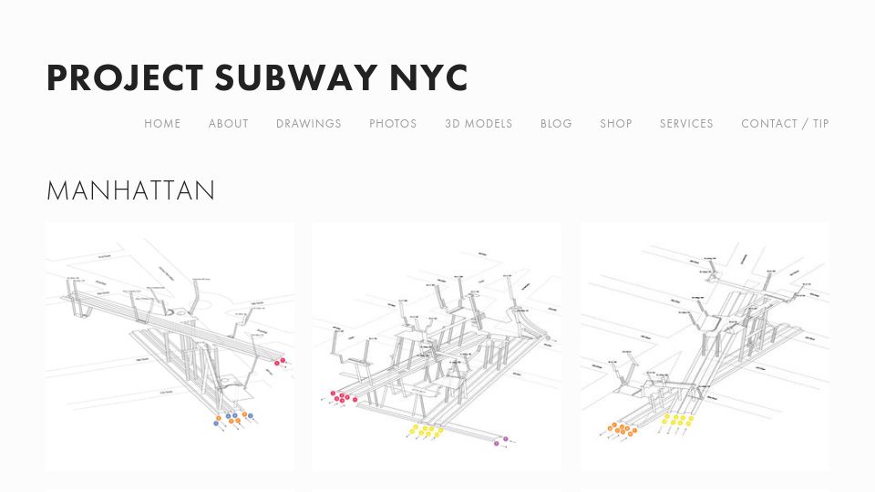 Screenshot of projectsubwaynyc.com: NYC Subway Station Layouts
