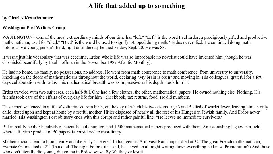 Screenshot of people.math.osu.edu: A life that added up to something (Obituary of Paul Erdòs)