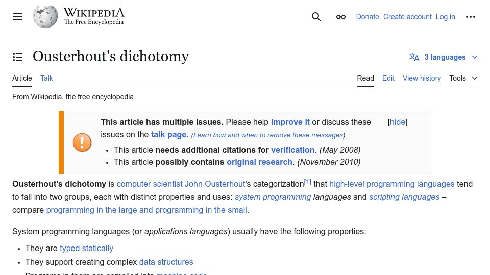 Screenshot of en.wikipedia.org: Ousterhout's Dichotomy