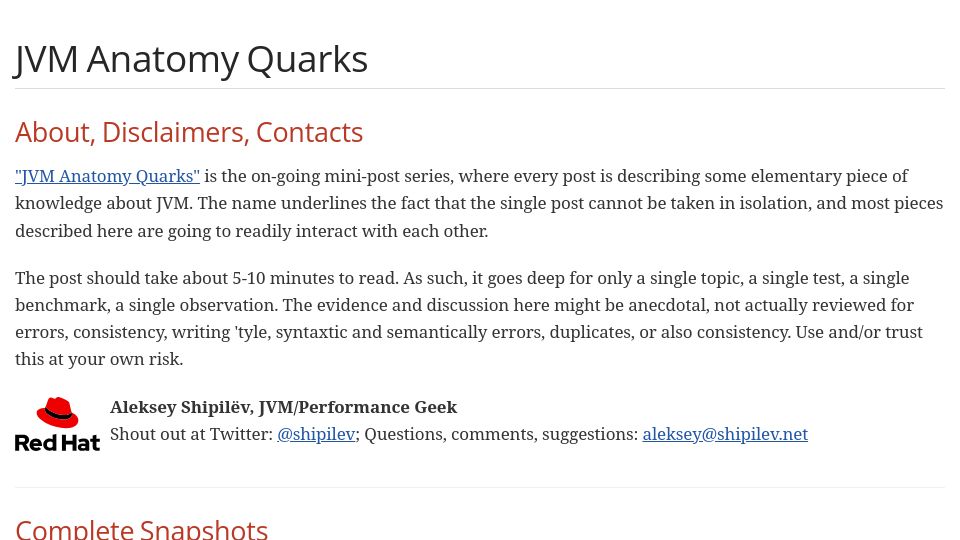 Screenshot of shipilev.net: JVM Anatomy Quarks